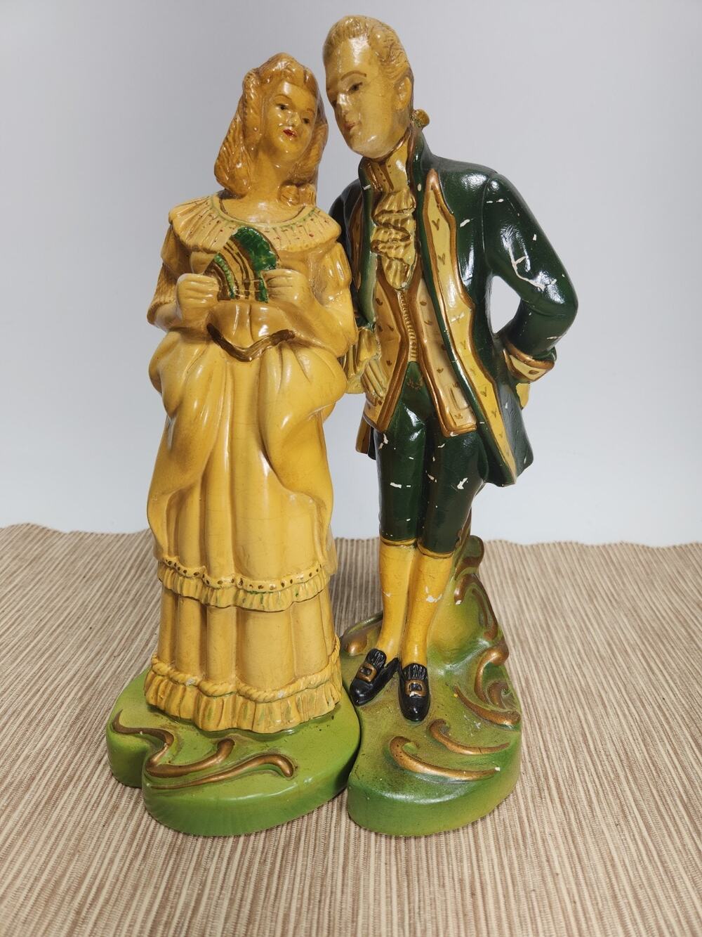 Vintage Chalkware Colonial Courting Couple Figurines 11" Man Woman Regency Decor